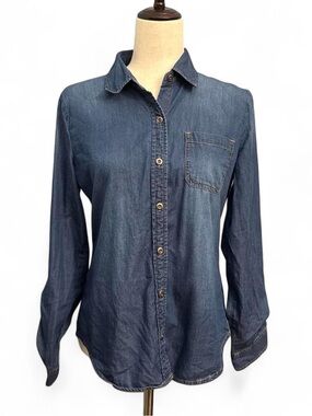 Max Jeans Chambray button front long sleeve shirt 100% cotton size Small